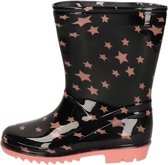 Zwarte peuter/kinder regenlaarzen zwart met roze sterretjes - Rubberen laarzen/regenlaarsjes voor kinderen 24