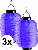 3x paarse solar lampionnen - 20 x 35 cm - zonne-energie lampion