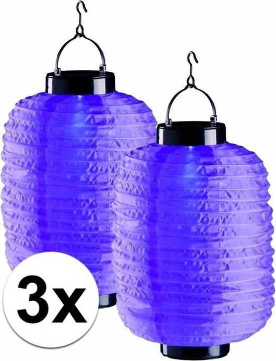 3x lanternes solaires violettes - 20 x 35 cm - Lanterne à énergie solaire