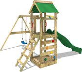 WICKEY speeltoestel klimtoestel FreeFlyer met schommel en groene glijbaan, outdoor speeltoestel voor kinderen met zandbak, ladder en speelaccessoires voor de tuin
