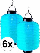 6x blauwe solar lampionnen - 20 x 35 cm - zonne-energie lampion