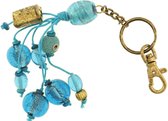 Behave Vintage tassen hanger - sleutelhanger -blauw oud goud-kleur - 19 cm