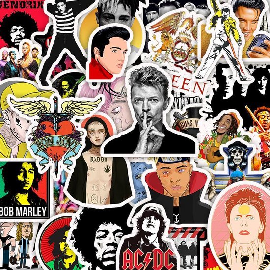 50 stickers - Retro Muziek bands en artiesten Rock, Rap, Raggae