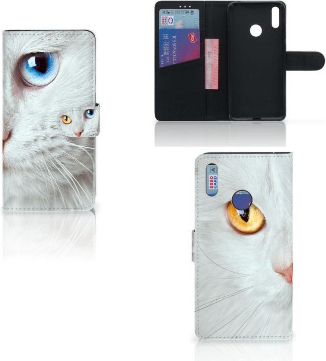 Huawei Y7 (2019) Telefoonhoesje met Pasjes Witte Kat