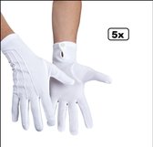 5x Paar  handschoen wit kort met drukknoopjes mt.L