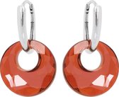 DBD - Zilveren Oorbellen - Ovaal  - Kristal - Magma Rood - 18MM - Anti Allergisch