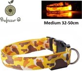 Professor Q - Lichtgevende hondenhalsband - 32 tot 50 cm - Camouflage print - Geel