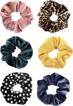 Scrunchie 6 stuks Velvet Extra Vol en Luxe cadeau set - Best verkochte kleuren sinterklaas kerst surprise - Kraagjeskopen.nl