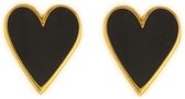 Behave® Dames oorbellen  goud-kleur zwart steker harten 1,5 cm