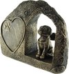 Honden Urn of bronskleurige honden asbeeld, overleden hond met engel vleugels 400 cc (24,5 cm)