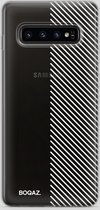 BOQAZ. Samsung Galaxy S10 hoesje - Plus hoesje - hoesje schuine strepen wit