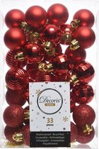 Decoris Kerstballen - 33st - kunststof - rood - 3-4 cm
