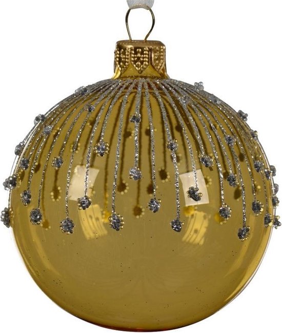 6x Gouden kerstversiering kerstballen van glas 8 cm transparante