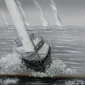 Schilderij - Handgeschilderd - Zeilboten race 2 100x100cm