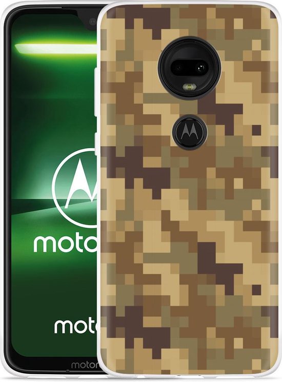 Moto G7 Hoesje Pixel Camouflage Brown