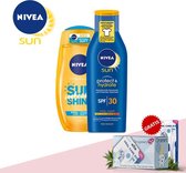 Nivea douchegel Welcome Sunshine 250ml en Zonebescherming Lotion Protect&Hydrate SPF30 250ml + Oramint Oral Care Kit