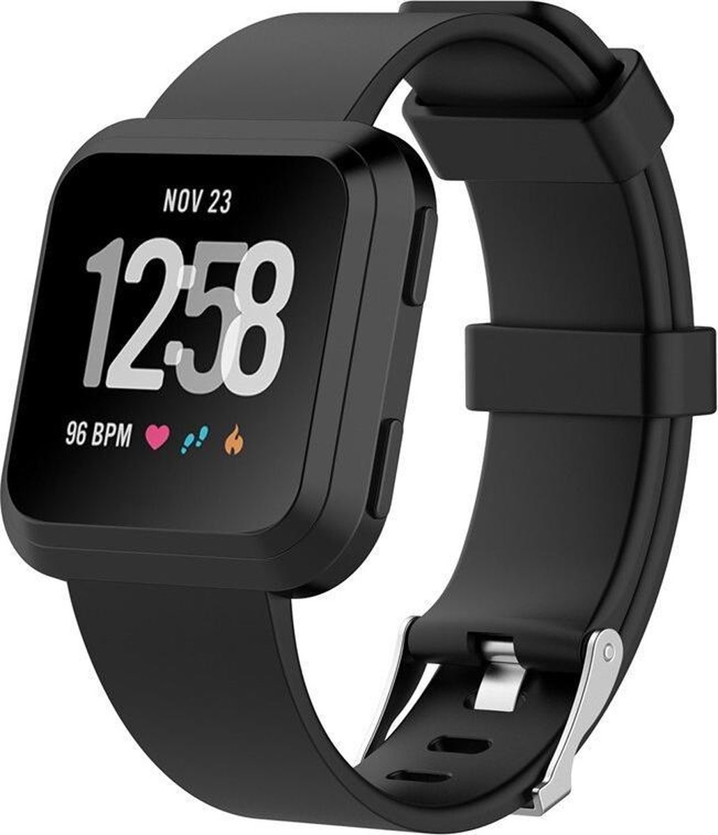 KELERINO. Siliconen bandje geschikt voor Fitbit Versa 2 (Lite) - Zwart - Small