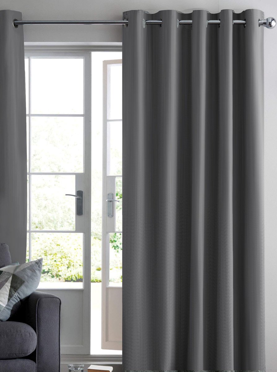 maroyathome RUBEN - Gordijn - Verduisterend - met Ringen - kant en klaar - 144 x 180 cm - 144 cm breedte en 180 cm lengte - Grijs - 1 Stuk