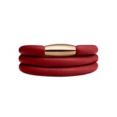 Quiges Rood Leren Armband zonder Aanschuif Charm Bedels met Magneetsluiting - Dames - RVS Roségoudkleurig - 60cm