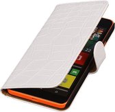 Microsoft Lumia 640 XL Croco Booktype Wallet Hoesje Wit - Cover Case Hoes