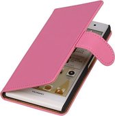 Huawei Ascend P6 Effen Booktype Wallet Hoesje Roze - Cover Case Hoes