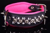 Dog's Companion - Leren halsband - met spikes - 32-41cmx40 mm - Zwart/Roze - 996Azwart/roze