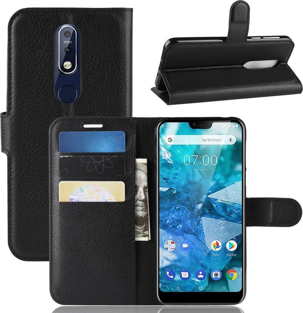 Book Case - Geschikt voor Nokia 7.1 Hoesje - Zwart