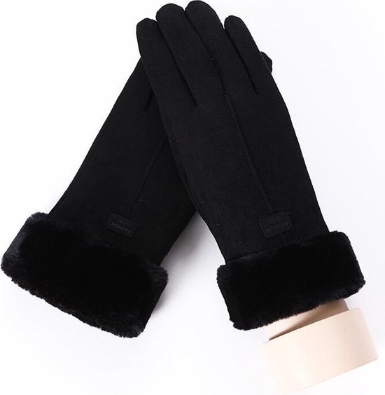 Suede Warme Handschoenen met Nep Bont | Zwart
