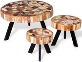 Salontafel set massief gerecycled hout 3-delig (incl. vloerviltjes)