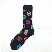 Heren sokken - mannen sokken - zwart - groen - print money / dollars - 40-45
