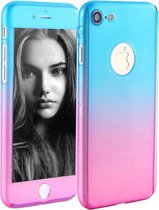 Geleidelijke Kleur Veranderende 360-graden Bescherming Case Cover voor iPhone 7/8/SE (2020)/SE (2022) _ Blauw>Roze