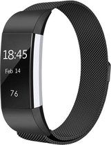 Milanees bandje geschikt voor Fitbit Charge 2 - Met magneetsluiting - Gemaakt van RVS - KELERINO. - Zwart - Large