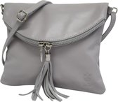 AmbraModa Italiaanse schoudertas crossbody tas dames kleine tas van echt leer NL610  Lichtgrijs