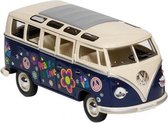 Kinsmart Metalen volkswagen microbus: blauw met opdruk 17,8 cm