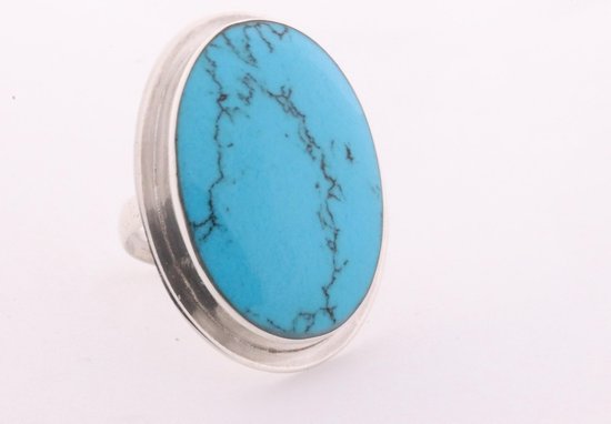Grote ovale zilveren ring met blauwe turkoois