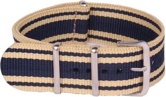 Premium Navy Blue Beige - Nato strap 22mm - Stripe - Horlogeband Navy Blauw Beige
