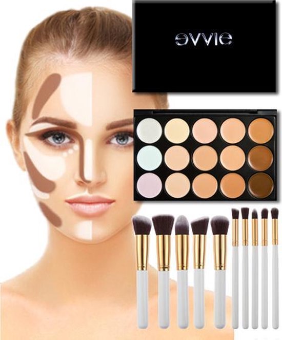 Evvie Contouring Set/ Concealer palette met 10-delige kabuki kwasten set - Evvie