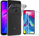 Hoesje Geschikt voor: Huawei Y9 2019 Transparant TPU Siliconen Soft Case + 2X Tempered Glass Screenprotector