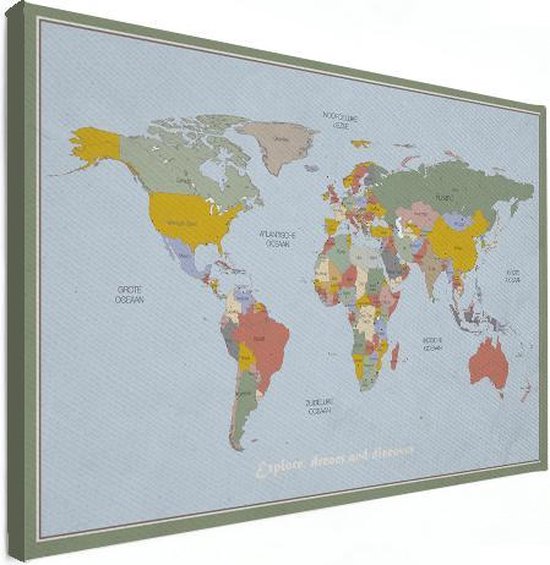 Canvas Wereldkaart - - Wanddecoratie Wereldkaart - Kleuren Quote | bol.com