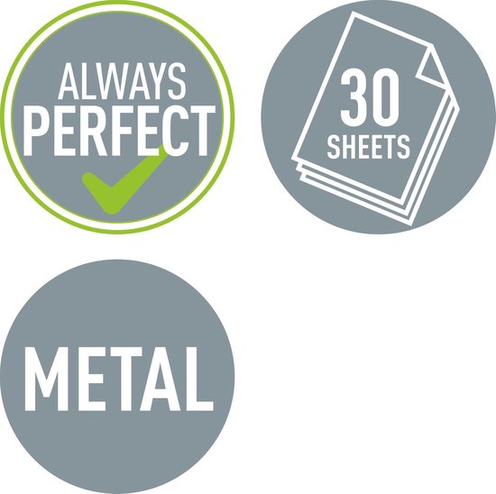 Drie iconen: 'Always Perfect' met groen vinkje, '30 sheets' en 'Metal'.