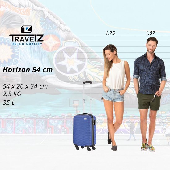 TravelZ Horizon Handbagage koffer - 54cm Handbagage Trolley 35 Ltr - Blauw