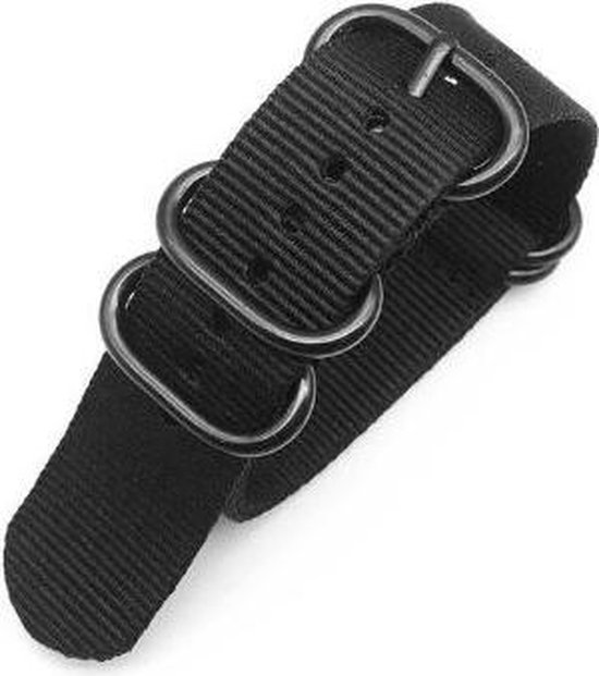 Premium Black - Zulu Nato strap 20mm - Horlogeband Zwart