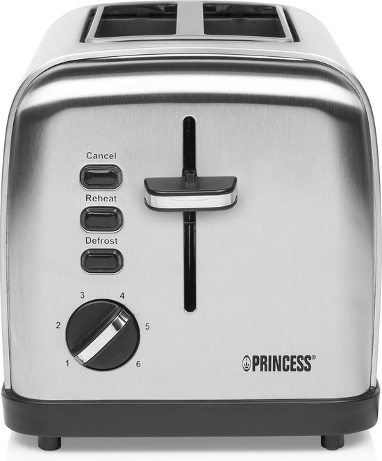 Princess 142354 - Compacte broodrooster – Zilver - ontdooi- en verwarmfunctie - 850 Watt