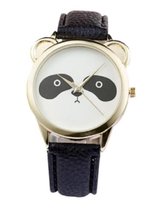 Hidzo Horloge Panda ø 37 mm - Zwart/Zwart - Kunstleer