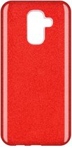 Samsung Galaxy A6 Plus Hoesje - Glitter Back Cover - Rood