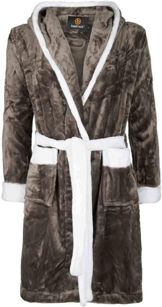 Badjas capuchon grijs - fleece badjas kind - ochtendjas kind - warm & zacht - meisje & jongen - Badrock - maat (11-13jaar) 152/158