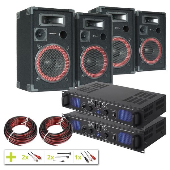 verraad boog Handboek Mega geluidsset met 4 speakers, 2 versterkers en aansluitmateriaal. |  bol.com
