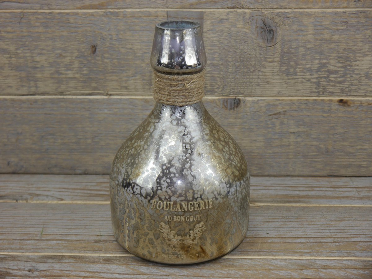 SENSE Decoratieve fles vaas met opdruk - Vintage stijl vaas - Vaas zilver antiek