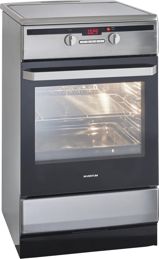 Inventum VFI5042RVS - Vrijstaand inductie fornuis - Elektrische oven - 4 kookzones - 50 cm - 65 liter - RVS/Zwart - Inventum