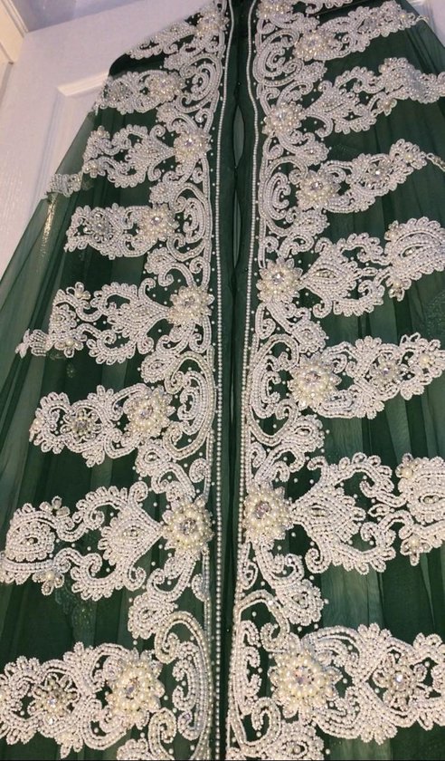 Sari stof met parels - Haute Couture - 3m40 Emeraldgroen - Feestjurk - Hobby | bol.com